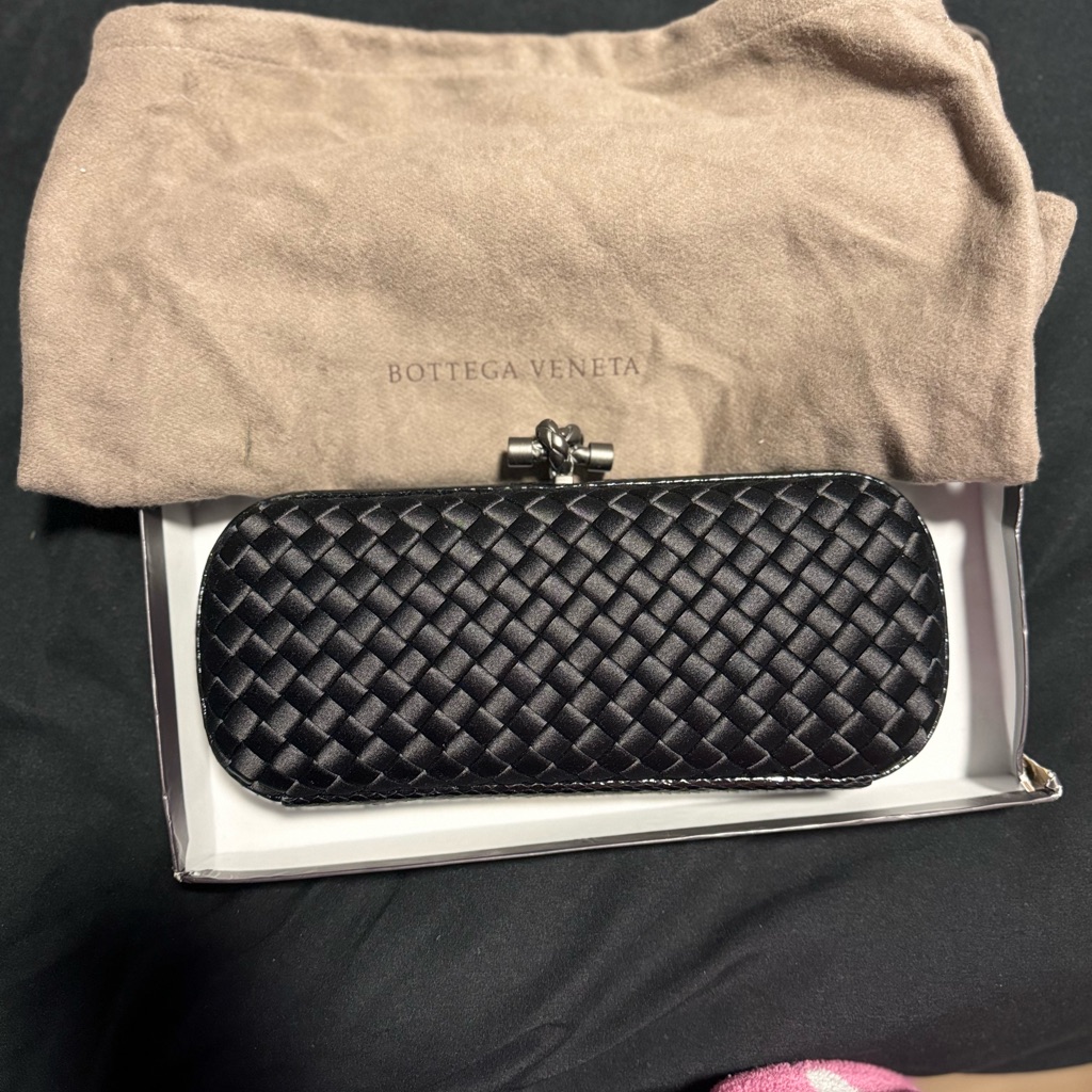 Bottega Veneta Black Woven Leather Wristlet Clutch